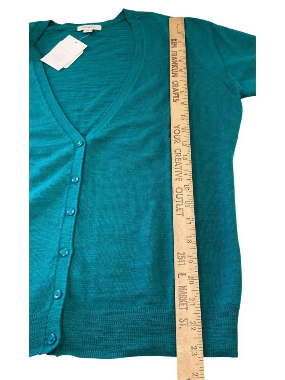 Caslon Button Up Knit Cardigan PXL Teal Short Sleeves Coastal Grandma Twee Retro